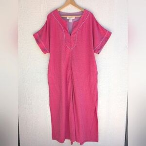 Vtg Signature II Stan Herman Pink Zip Short Sleeve Robe Pajamas Mummu Pockets